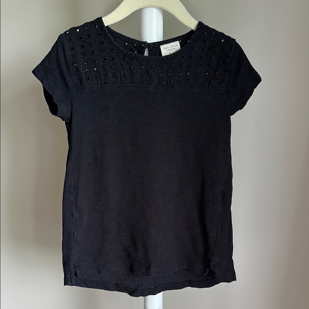 Zara Short Sleeve Eyelet Top Size 4 - Picture 1 of 8
